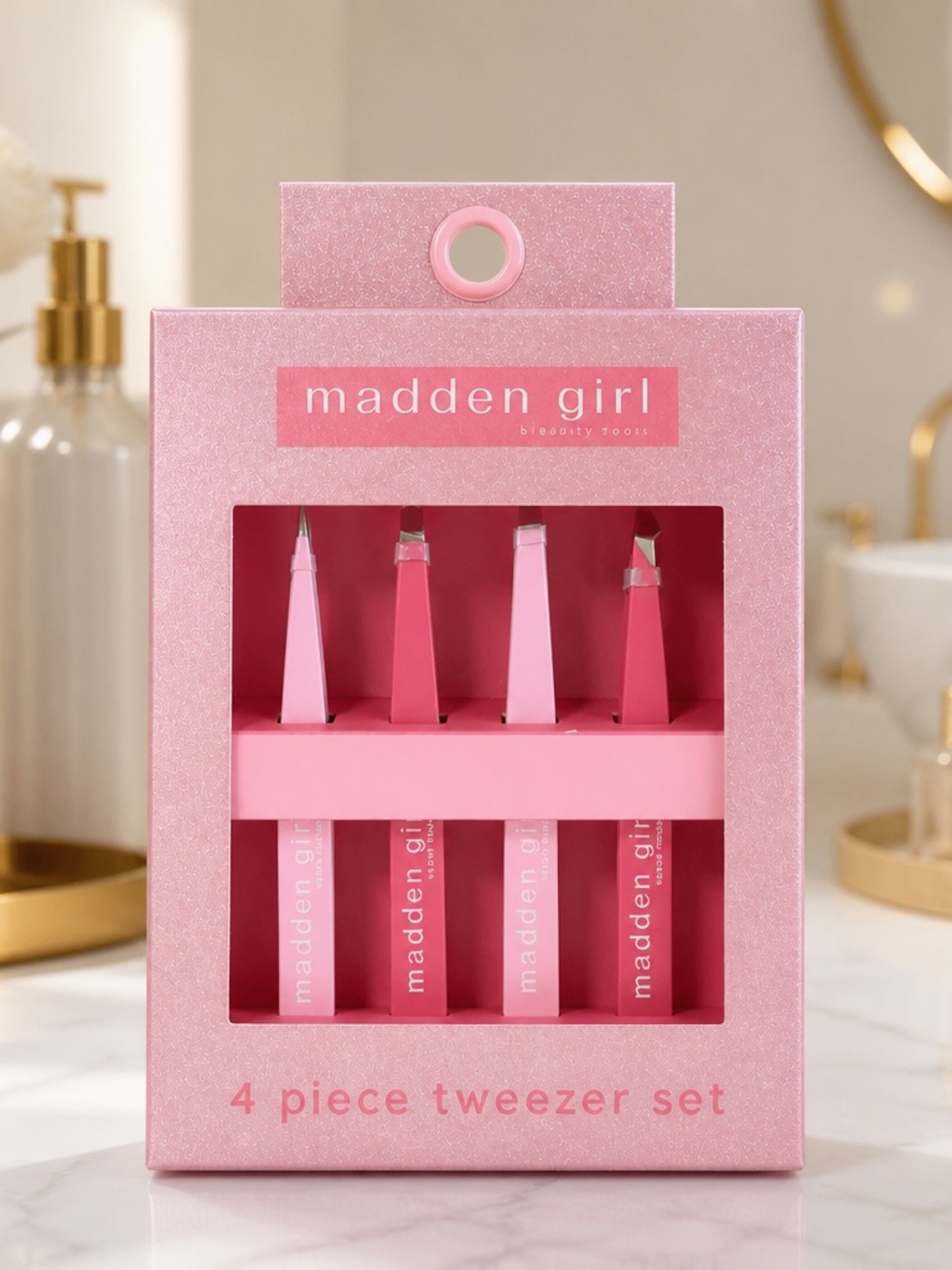 Madden Girl 4 Piece Pink Precision Tweezer Set New